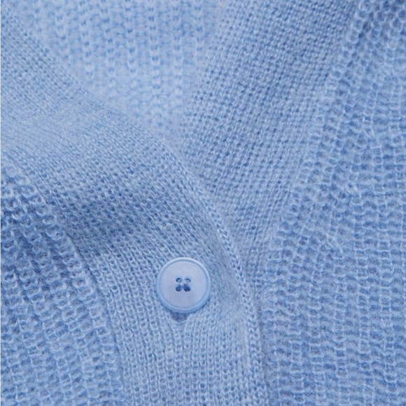 Women's Blue V-Neck Cardigan Sweater - Picture 3 of 5